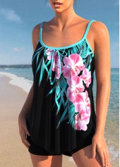 Floral Print Black Bowknot Tankini Top-No Bottom | picture 3
