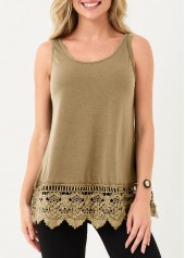 Light Khaki Lace Stitching Tank Top