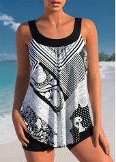 Tribal Print Striped Black Tankini Set