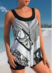 Tribal Print Striped Black Tankini Set | thumb picture 