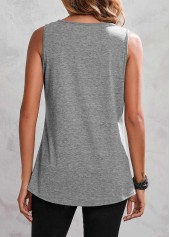 Lace Stitching Grey Marl Round Neck Tank Top | thumb picture 