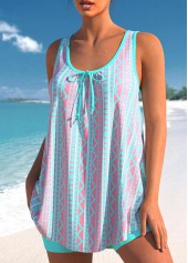 Tribal Geometric Print Cyan Bowknot Tankini Set | thumb picture 