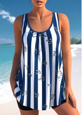 Striped Navy Blue Bowknot Tankini Top-No Bottom | picture 1