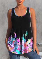 Paisley Print Rainbow Color Wide Strap Tank Top