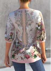 Split Neck Light Pink Floral Print Blouse | thumb picture 