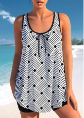 Striped Geometric Print Black Bowknot Tankini Top-No Bottom | picture 1