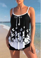 Butterfly Print Black Bowknot Tankini Top-No Bottom | picture 3