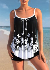 Butterfly Print Black Bowknot Tankini Top-No Bottom | picture 1