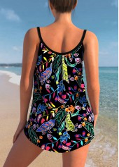 Floral Print Black Spaghetti Strap Tankini Top-No Bottom | picture 2