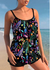Floral Print Black Spaghetti Strap Tankini Top-No Bottom | picture 3