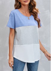 Round Neck Striped Light Blue T Shirt | thumb picture 
