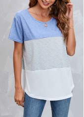Round Neck Striped Light Blue T Shirt | thumb picture 
