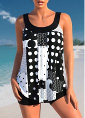 Polka Dot Geometric Print Black Tankini Top-No Bottom | picture 1