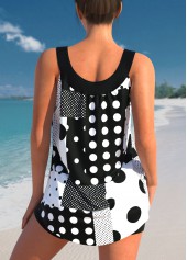 Polka Dot Geometric Print Black Tankini Top-No Bottom | picture 2