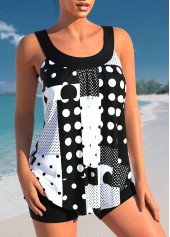 Polka Dot Geometric Print Black Tankini Top-No Bottom | picture 3
