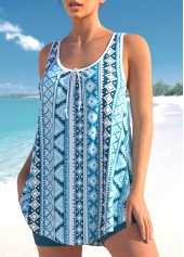 Geometric Print Sky Blue Bowknot Tankini Set | thumb picture 