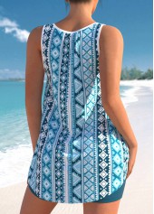 Geometric Print Sky Blue Bowknot Tankini Set | thumb picture 