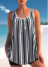 Bowknot Stripe Print Black Tankini Top-No Bottom | picture 1