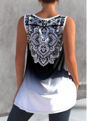Tribal Print Ombre White Split Neck Tank Top | thumb picture 