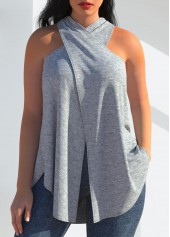 Cross Halter Grey Sleeveless Tank Top