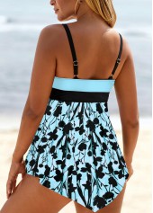 Floral Print Lace Up Light Blue Swimdress Top-No Bottom | picture 2
