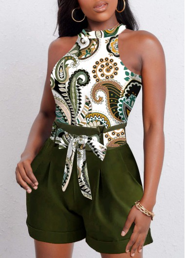 Belted Blackish Green Tribal Print Romper     2nd 10%, 3rd 20%, 4th 40%