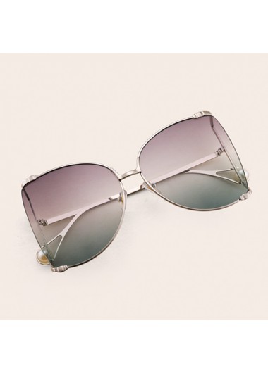 Pearl Detail Grey Metal Frame Sunglasses     