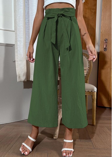 Belted Blackish Green Loose High Waisted Pants     2nd 10%, 3rd 20%, 4th 40%