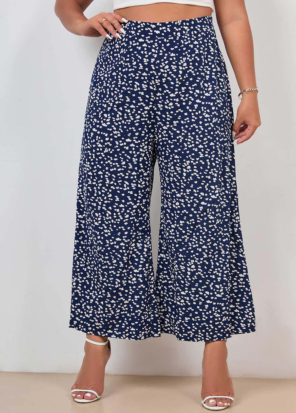 Navy Blue Plus Size High Waisted Pants