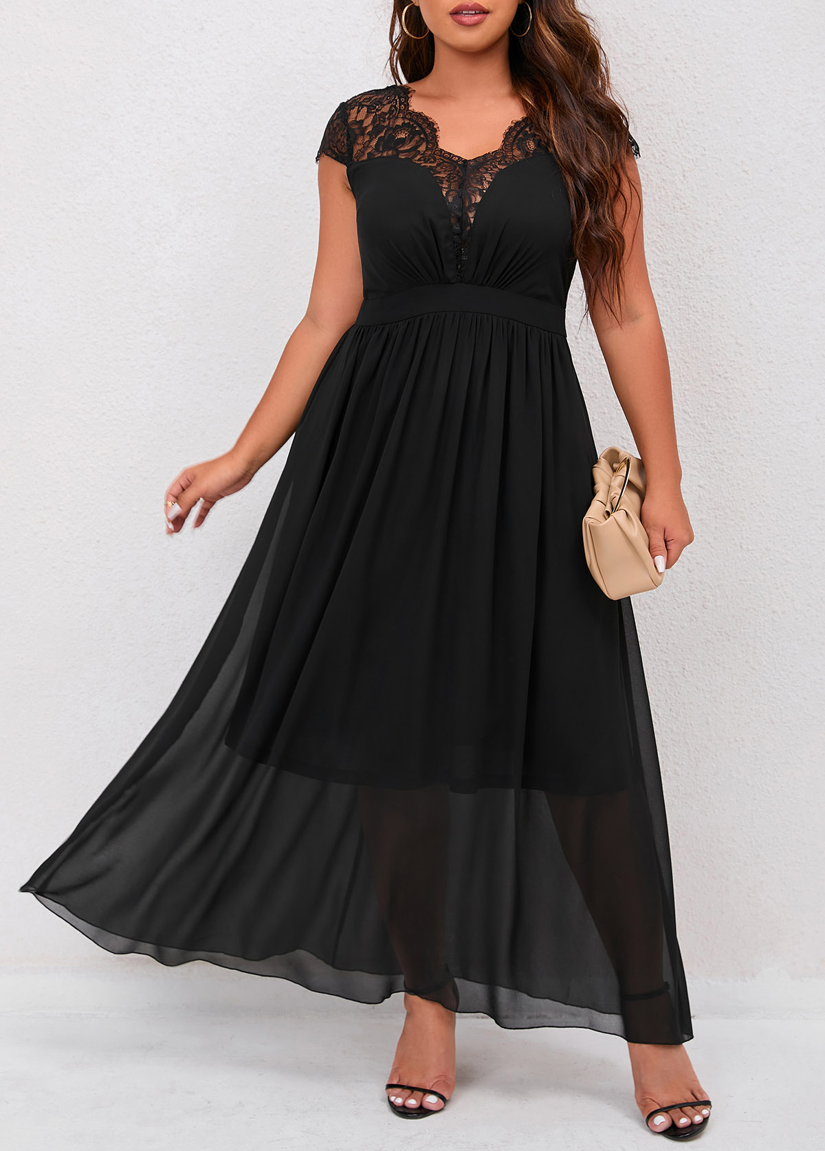 Black Lace Patchwork Plus Size Dress
