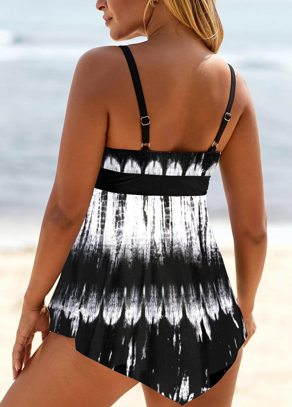 Black Lace Up Ombre Swimdress Top-No Bottom