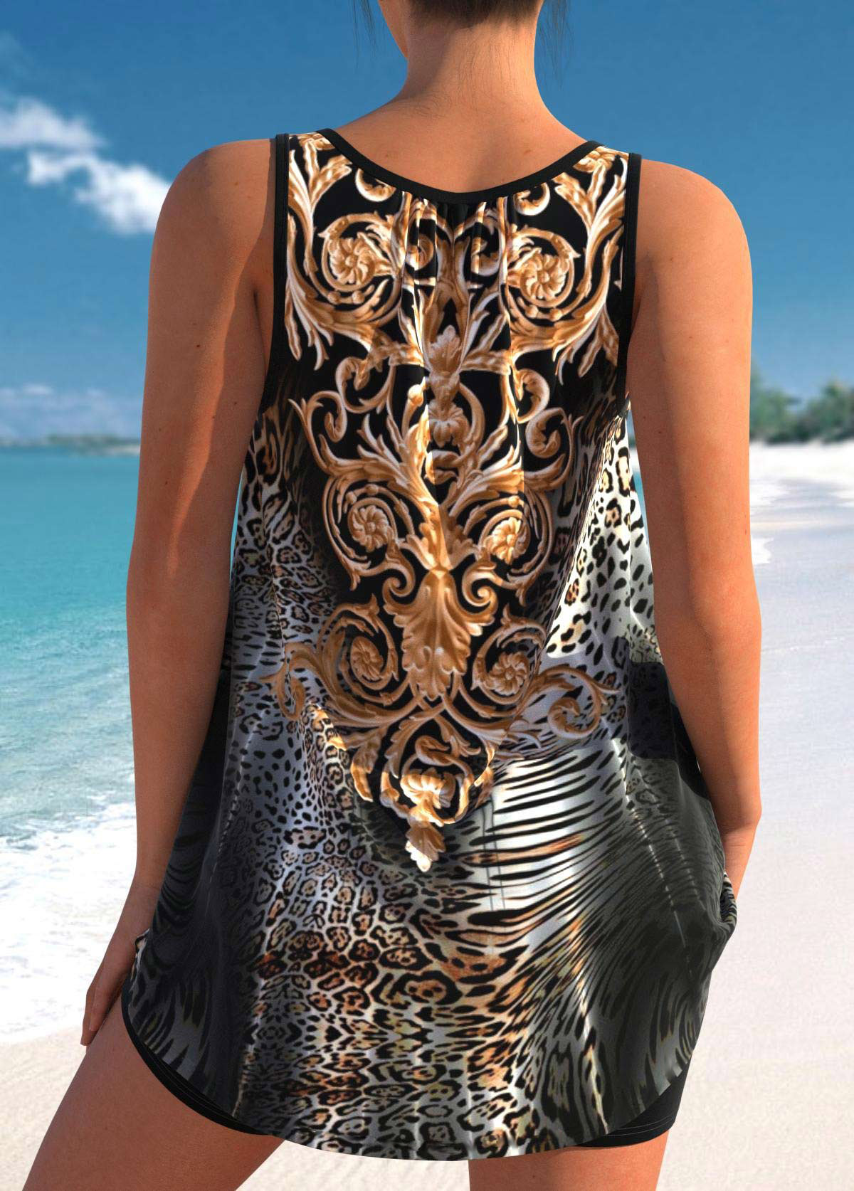 Leopard Black Wide Strap Tankini Top-No Bottom | picture 