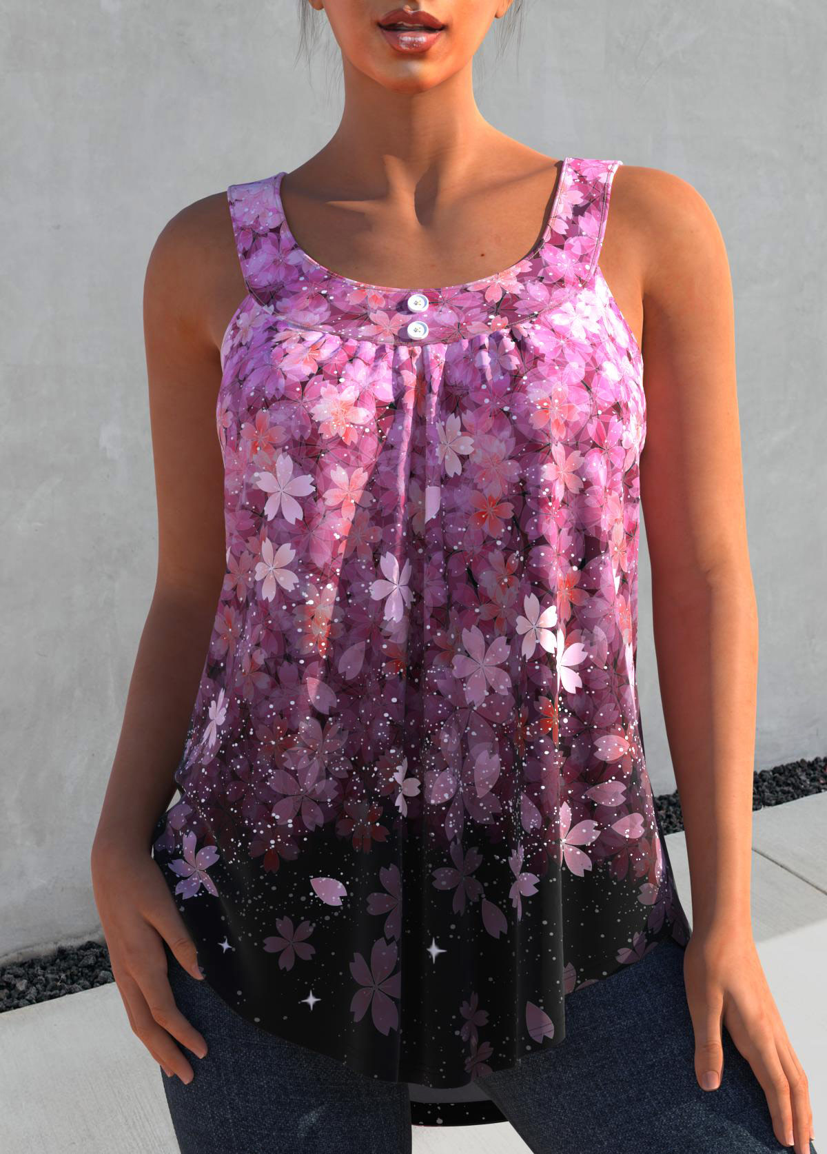 Floral Print Hot Pink Ombre Tank Top