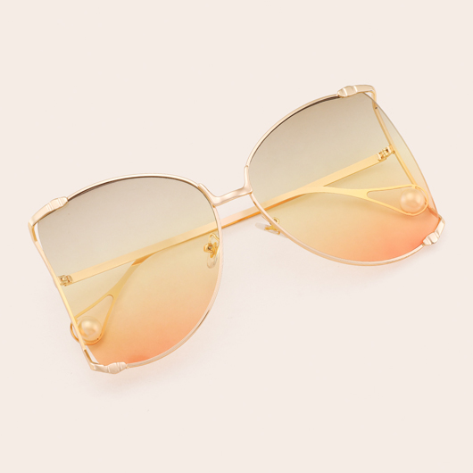 Yellow Pearl Detail Metal Frame Sunglasses