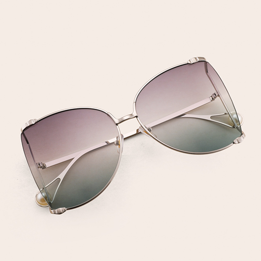 Pearl Detail Grey Metal Frame Sunglasses