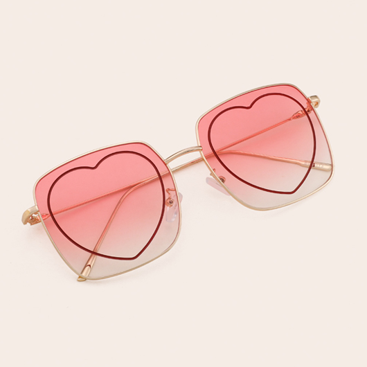 Heart Print Metal Frame Pink Sunglasses