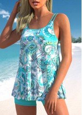 Tribal Print Wide Strap Cyan Tankini Set | thumb picture 