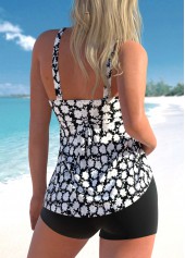 Daisy Print Cross Strap Black Tankini Set | thumb picture 