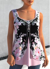 Light Pink Faux Two Piece Floral Print Tank Top | thumb picture 