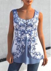 Dusty Blue Faux Two Piece Floral Print Tank Top | thumb picture 