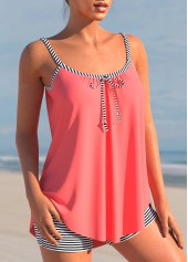 Striped Bowknot Coral Red Tankini Set | thumb picture 