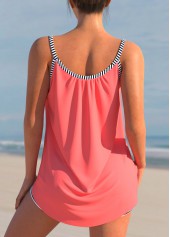 Striped Bowknot Coral Red Tankini Set | thumb picture 