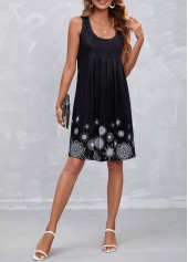 Black Pleated Floral Print A Line Sleeveless Dress | thumb picture 