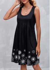 Black Pleated Floral Print A Line Sleeveless Dress | thumb picture 