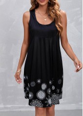 Black Pleated Floral Print A Line Sleeveless Dress | thumb picture 