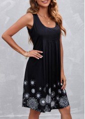 Black Pleated Floral Print A Line Sleeveless Dress | thumb picture 