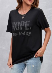 Hot Drilling Letter Design Black T Shirt | thumb picture 