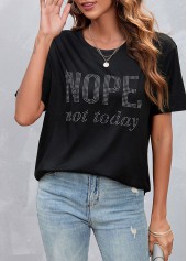 Hot Drilling Letter Design Black T Shirt | thumb picture 