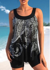 Paisley Print Black Wide Strap Tankini Top-No Bottom | picture 1