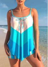 Handkerchief Hem High Waisted Cyan Tankini Set